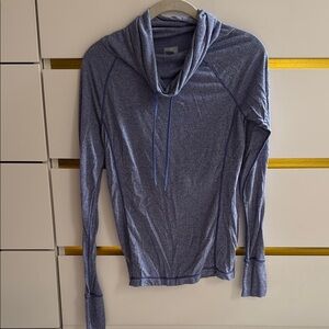 Gap Fit Heather Blue Cowl Neck Long Sleeve Athletic Top - Size Small